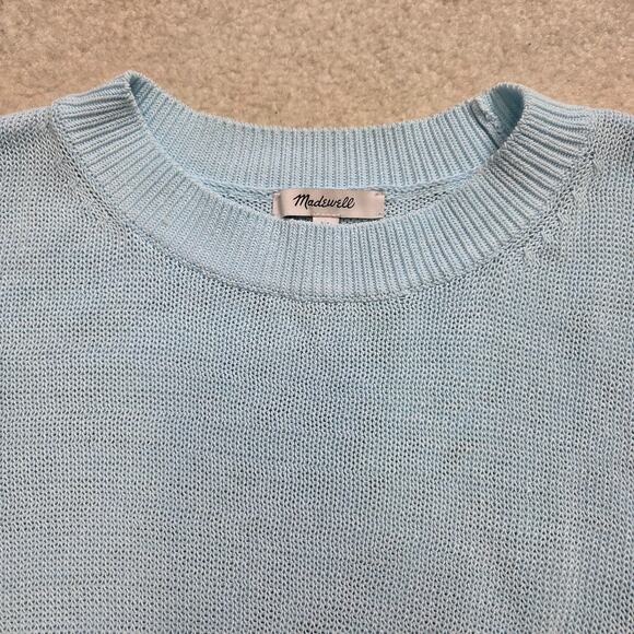 Madewell XL Pullover Cropped Long Sleeve Sweater Crew Neck Loose Knit Blue - Picture 3 of 14